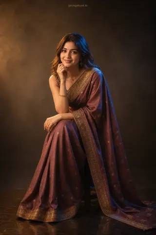 AI-edited photo of a person in a moody studio lighting for Indian fashion scene with embroidered kurta and velvet sherwani options