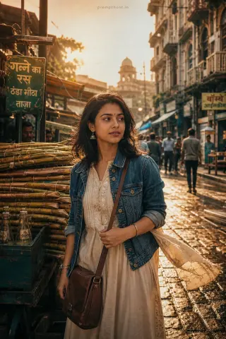 Thumbnail: Example result of the Mumbai street chic urban lifestyle AI photo prompt