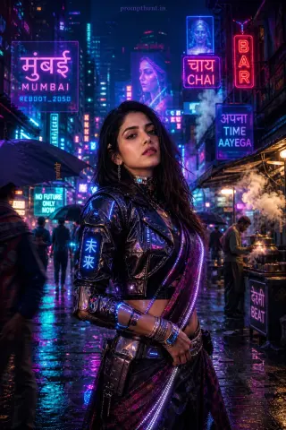 Neon Mumbai Cyberpunk Streetwear AI Photo Editing Prompt