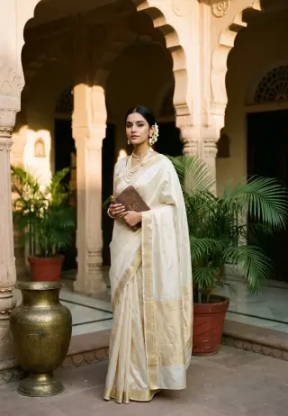 Old Money Haveli Silk Saree Royalty AI Photo Editing Prompt — AI photo editing prompt
