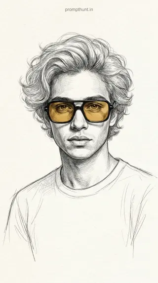 Example result of the realistic pencil sketch with yellow tinted glasses AI photo prompt