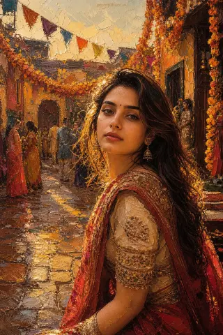 Example result of the textured Indian street festival impasto AI photo prompt