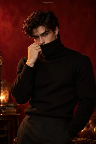 Turtleneck AI Photo Prompt for Boys – Crimson Shadow Look — AI photo editing prompt