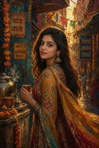 Thumbnail: AI-edited photo of a person in a vibrant impasto Indian street portrait scene with thick impasto paint texture and instagram-ready portrait backdrop