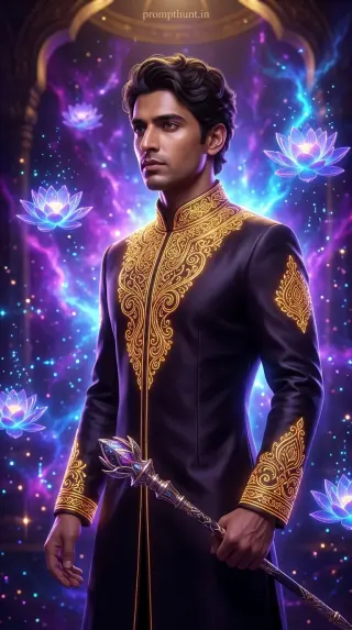 Example result of the vibrant Indian festive fantasy digital art AI photo prompt