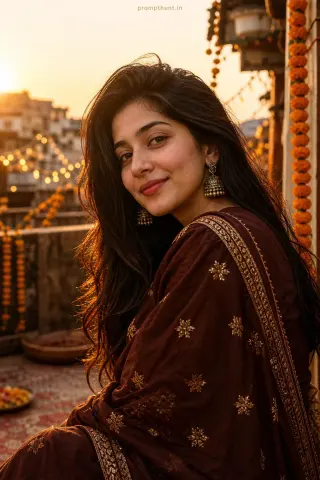 Example result of the vibrant Indian festive street portrait AI photo prompt