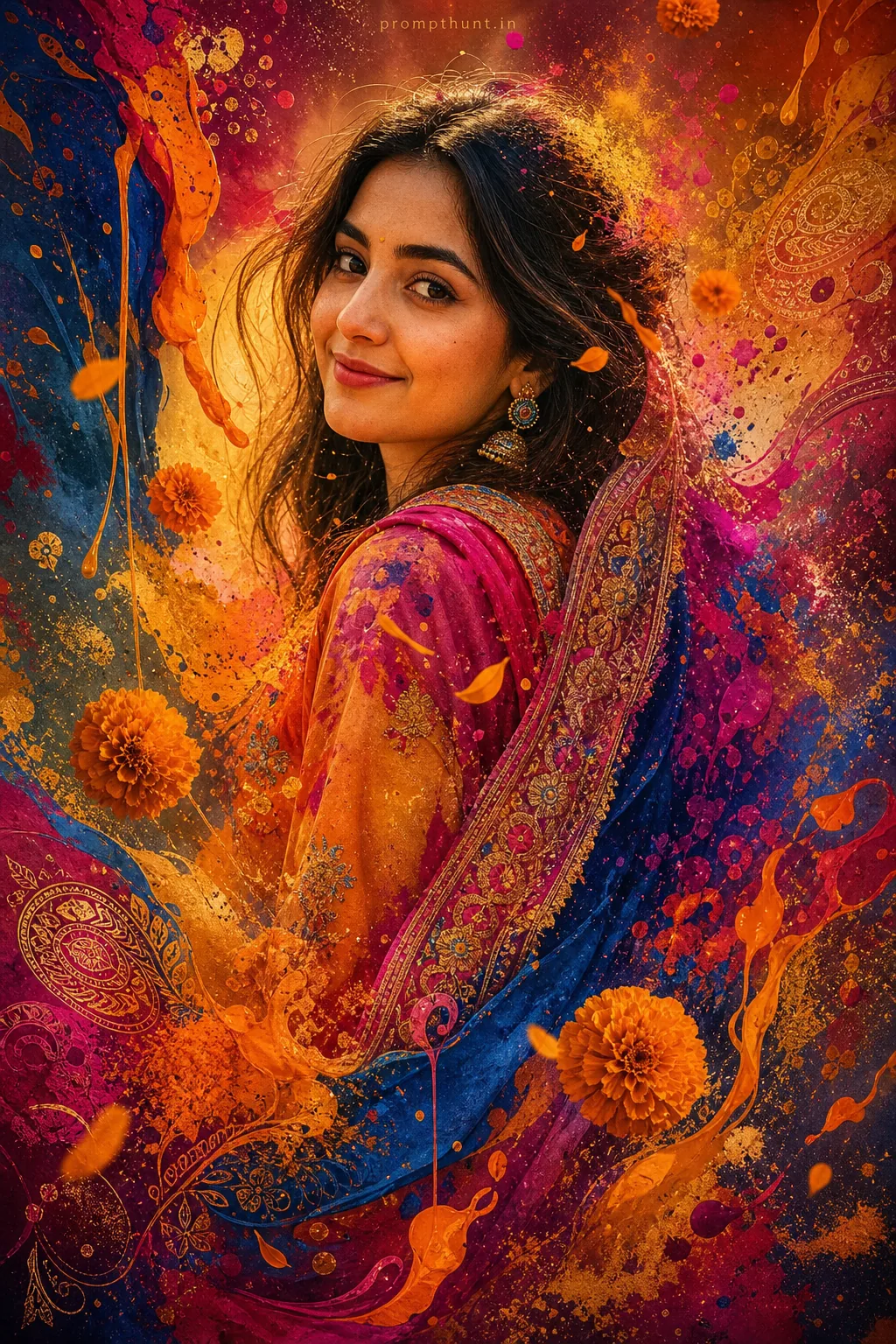 Vibrant Abstract Splash Portrait AI Photo Editing Prompt