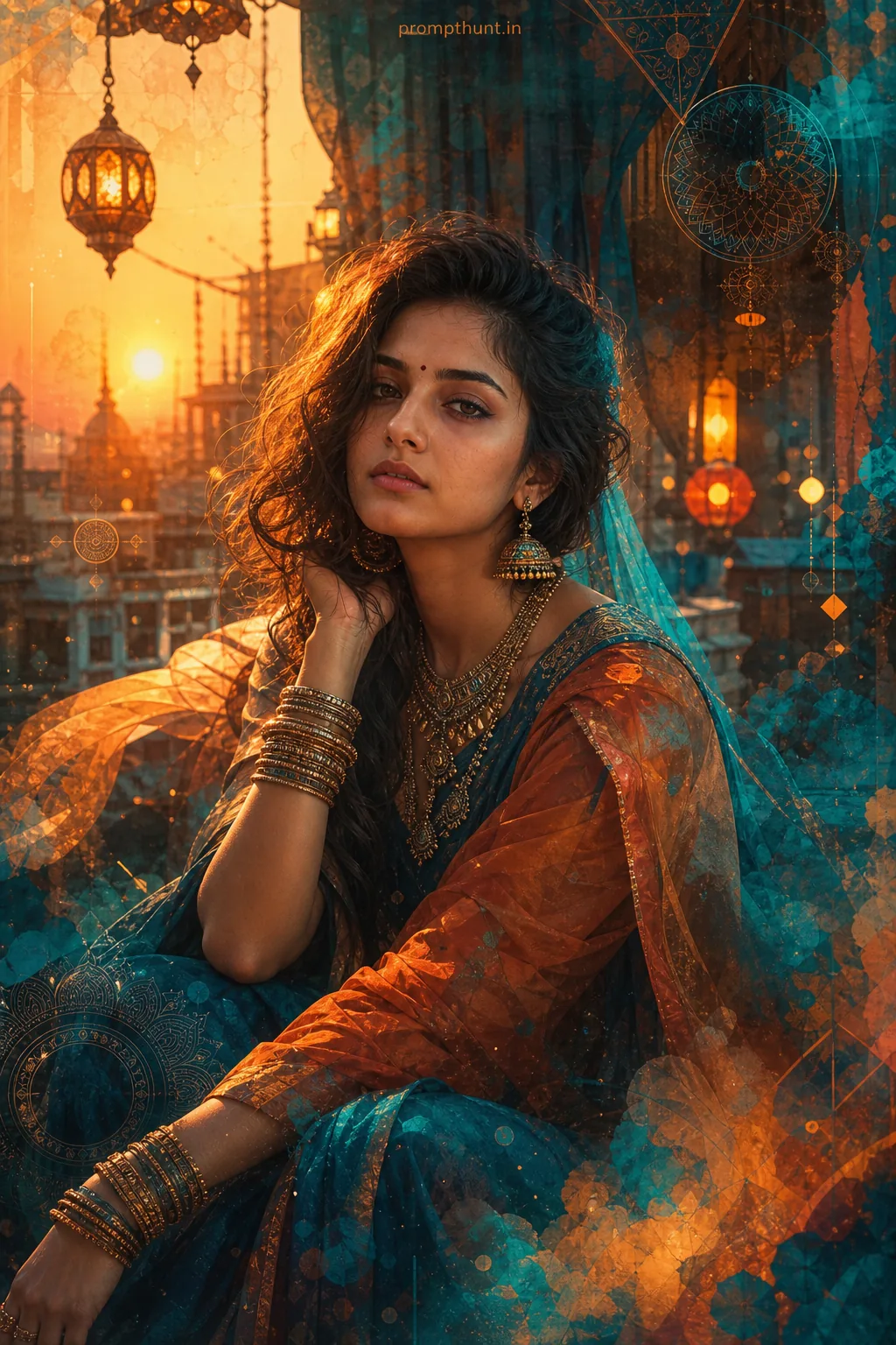 Vibrant Ethereal Geometry Abstract Portrait AI Photo Editing Prompt
