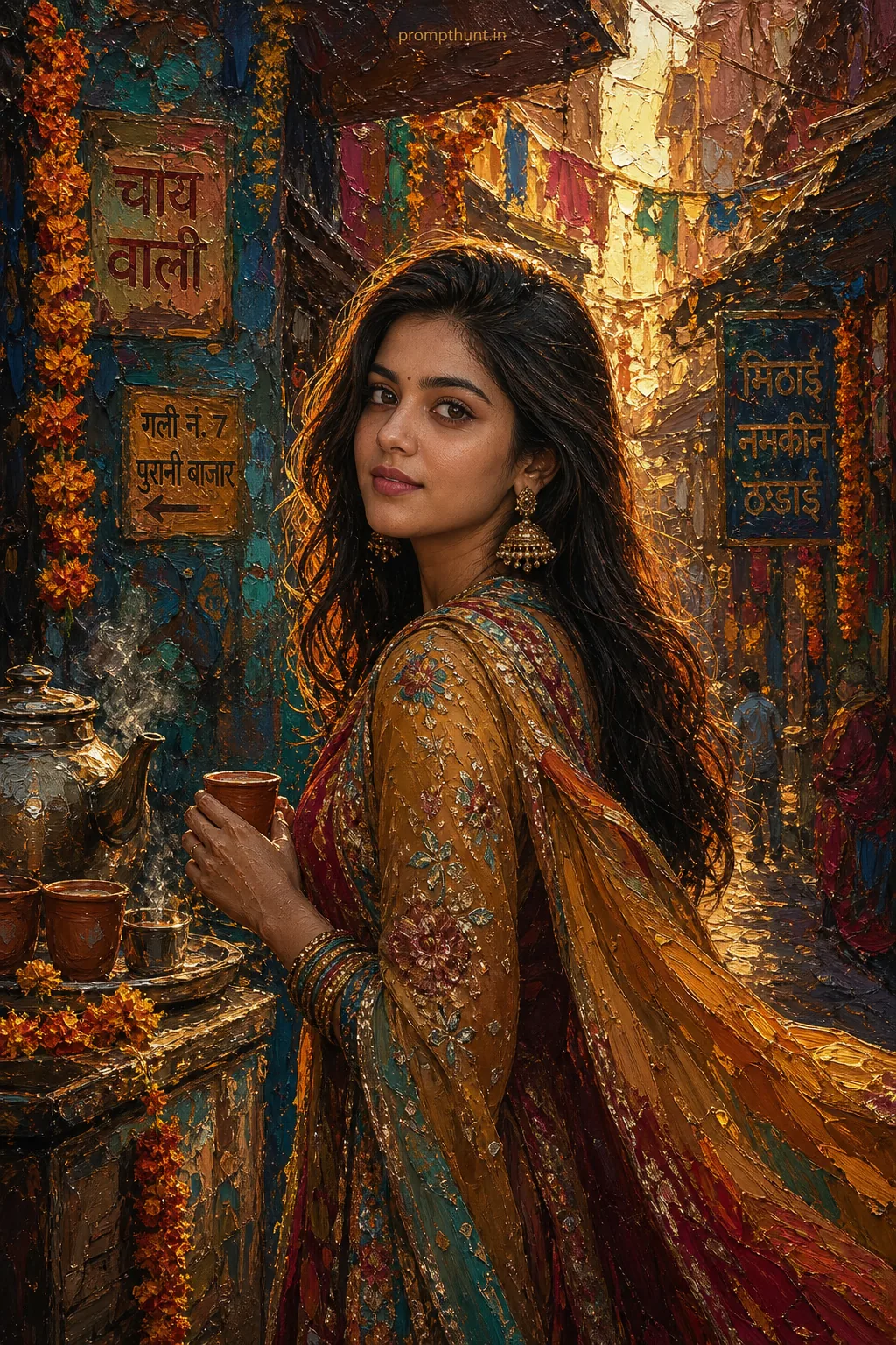 Vibrant Impasto Indian Street Portrait AI Photo Editing Prompt