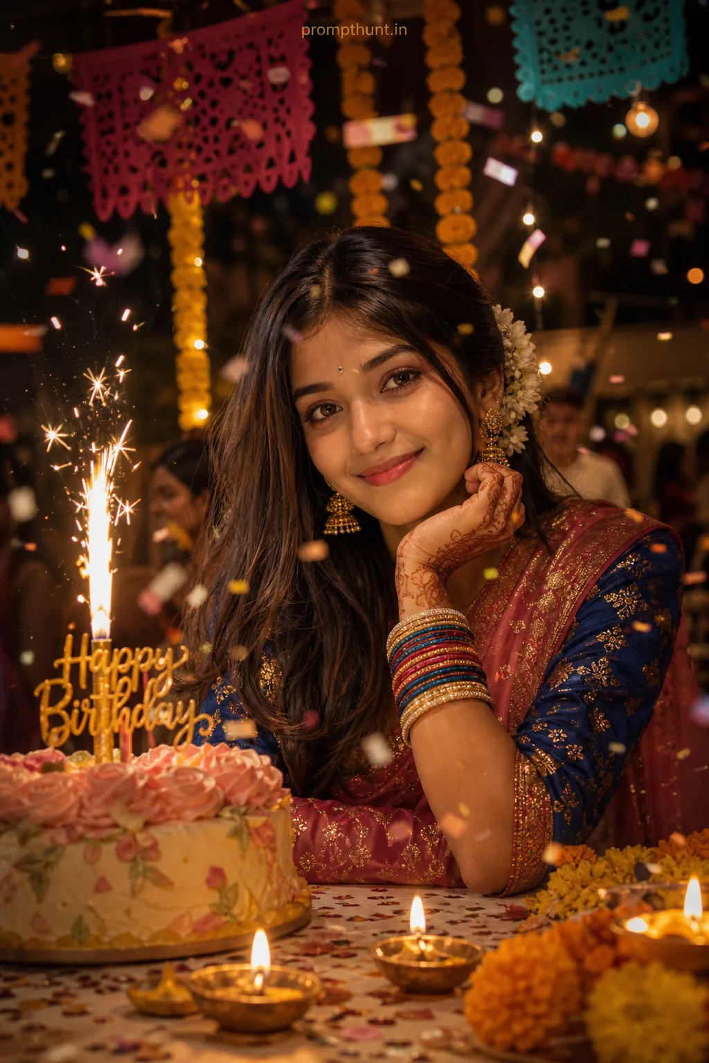 Vibrant Indian Birthday Greeting AI Photo Editing Prompt
