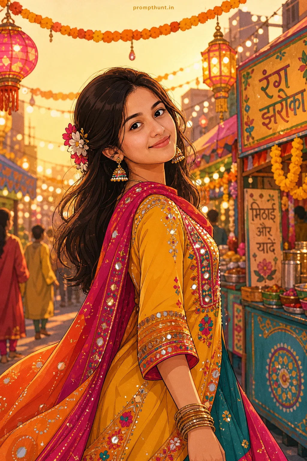 Vibrant Indian Cartoon Festival Costume AI Photo Editing Prompt