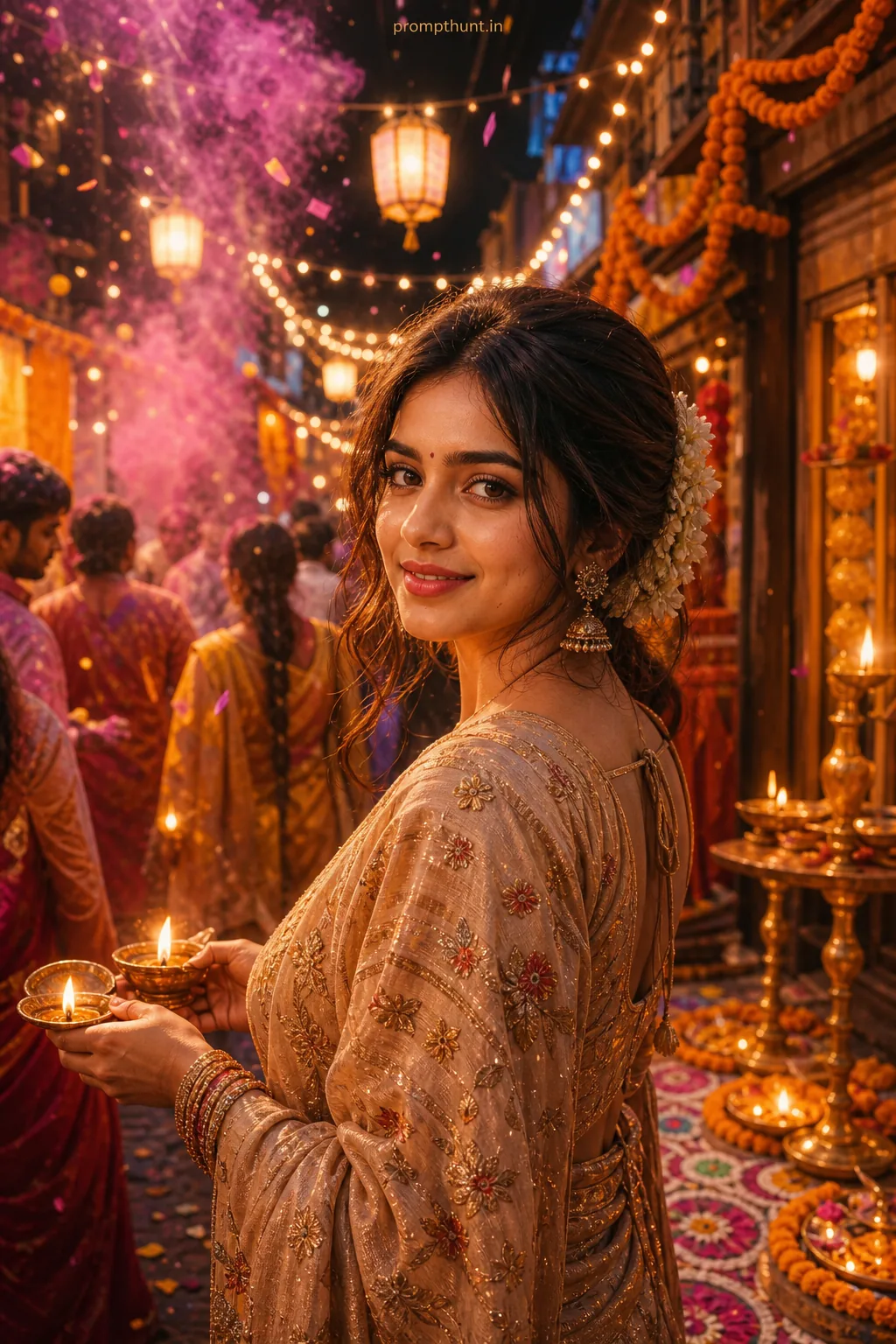 Vibrant Indian Festival Street Colors AI Photo Editing Prompt