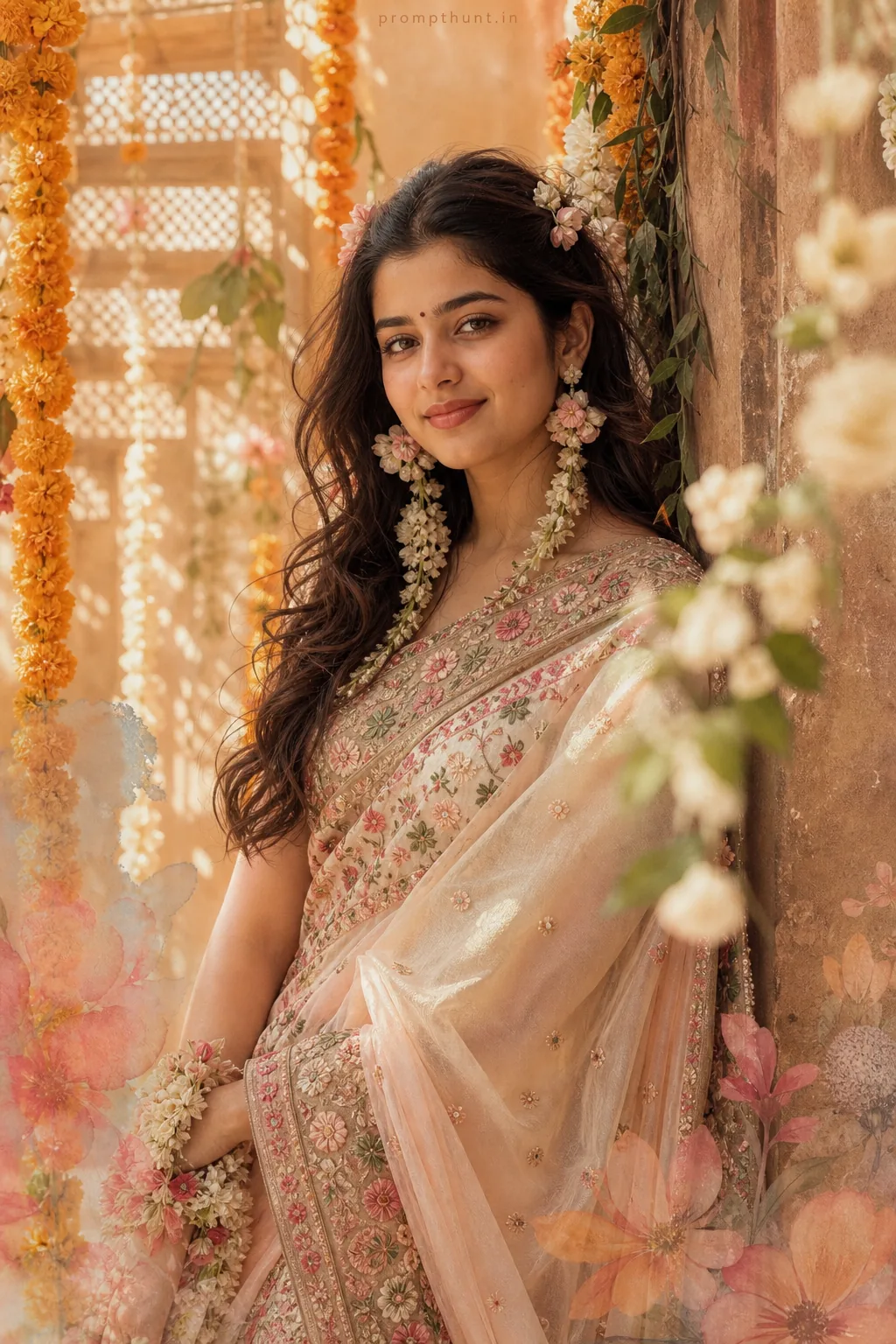 Vibrant Indian Floral Editorial AI Photo Editing Prompt