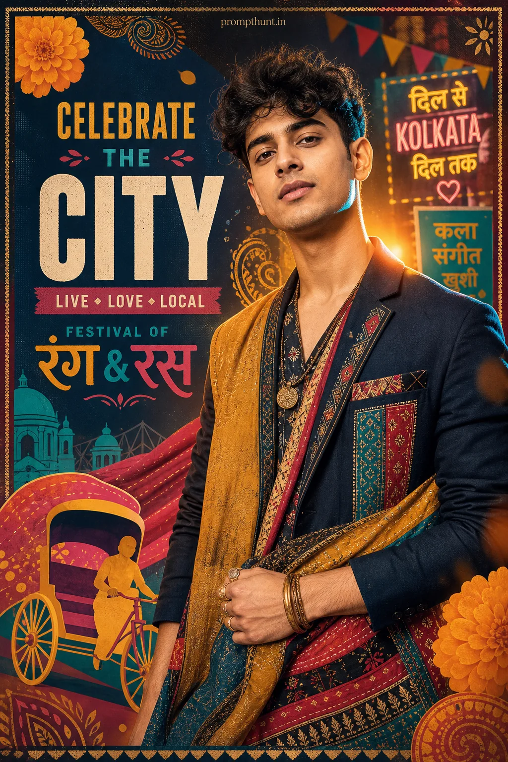 Vibrant Indian Graphic Design Portrait AI Photo Editing Prompt