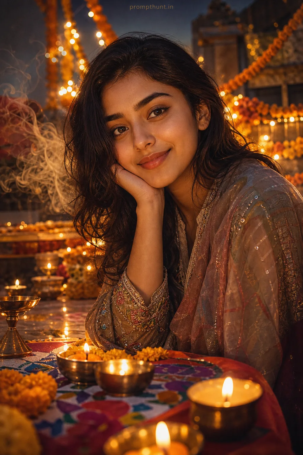 Vibrant Indian Holiday Festivities and Lights AI Photo Editing Prompt