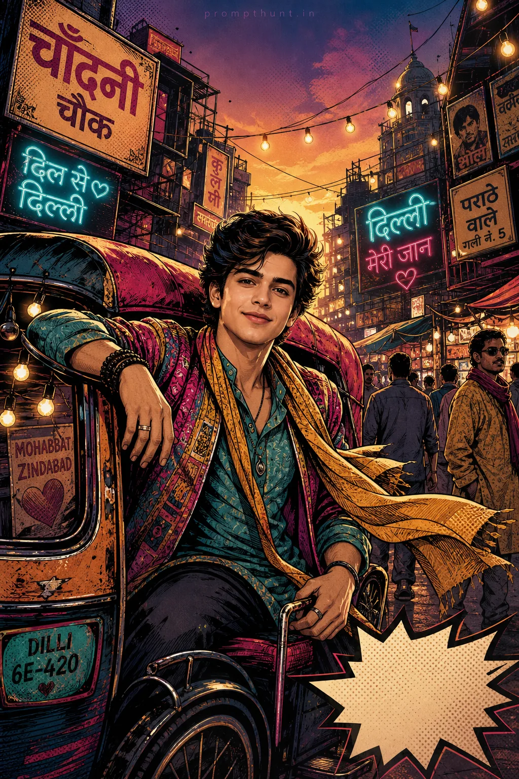 Vibrant Indian Street Comic Art AI Photo Editing Prompt