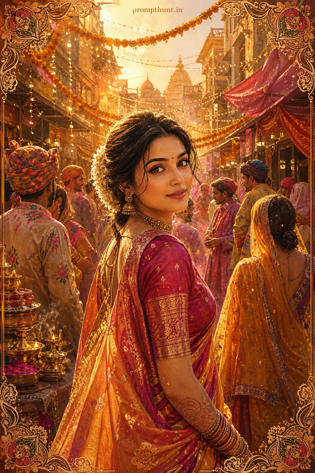 Vibrant Indian Street Festival Illustration AI Photo Editing Prompt