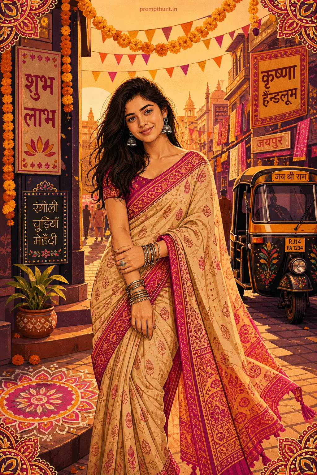 Vibrant Indian Street Festival Vector Illustration AI Photo Editing Prompt