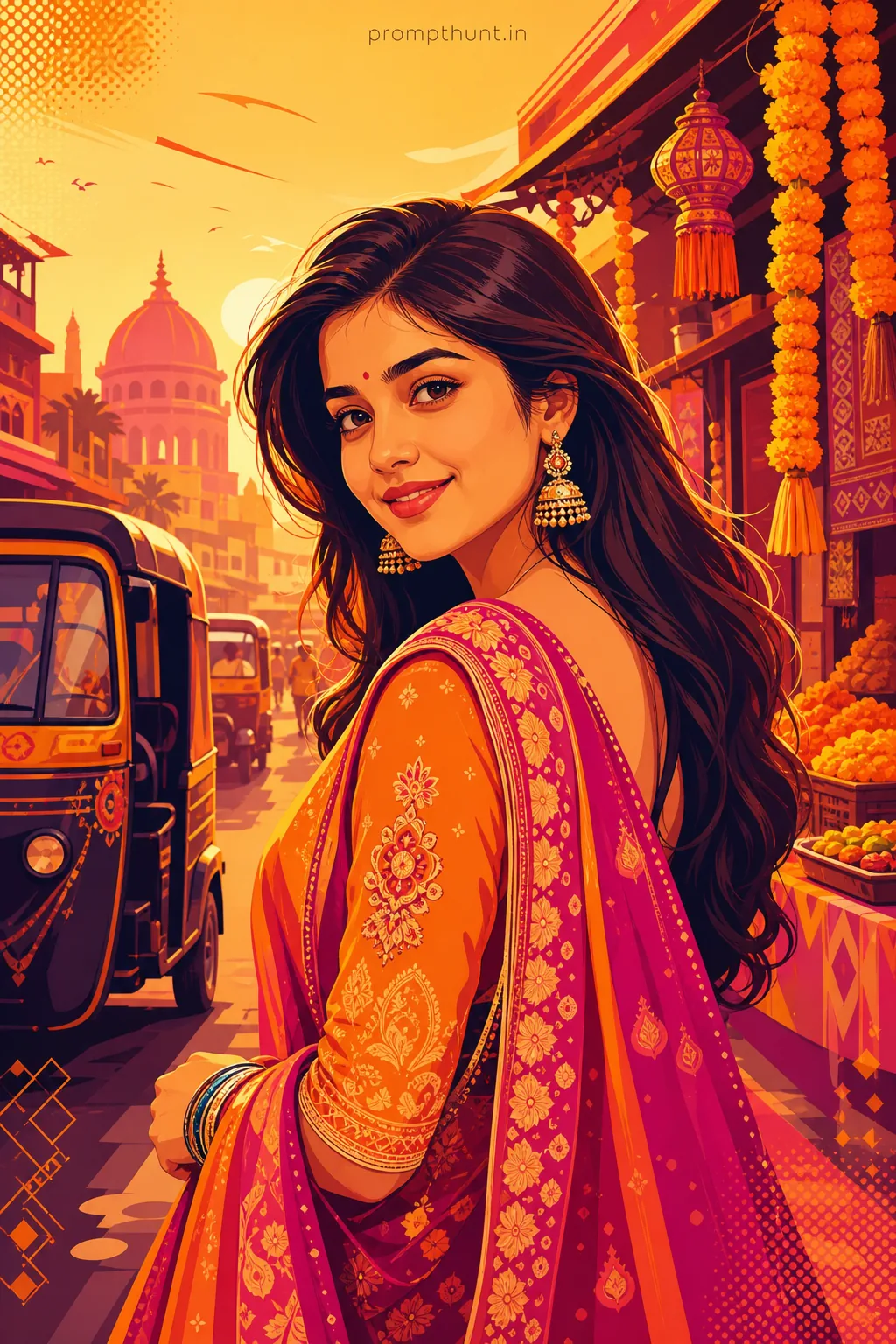 Vibrant Indian Vector Street Style AI Photo Editing Prompt