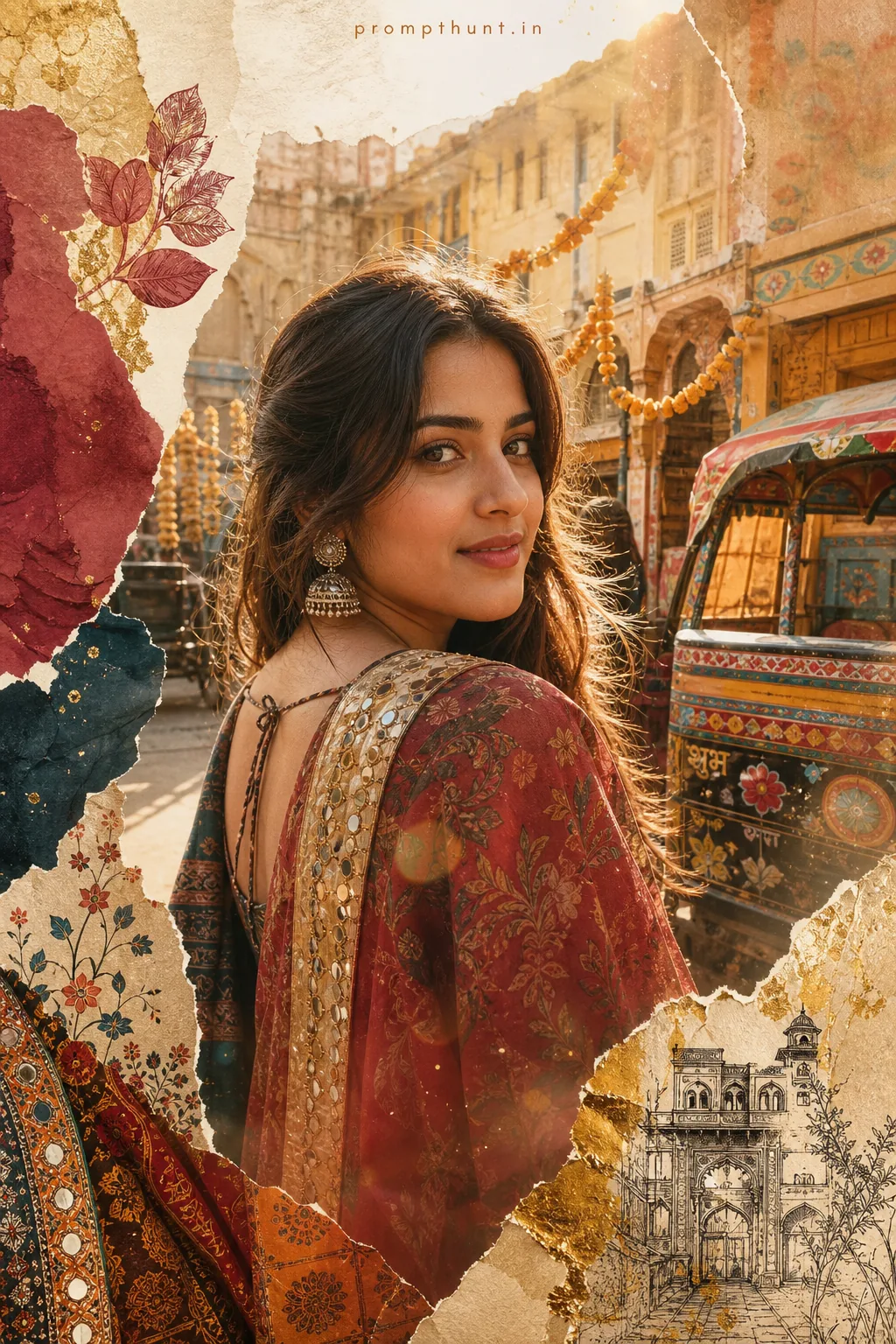 Vibrant Mixed Media Indian Street Style AI Photo Editing Prompt