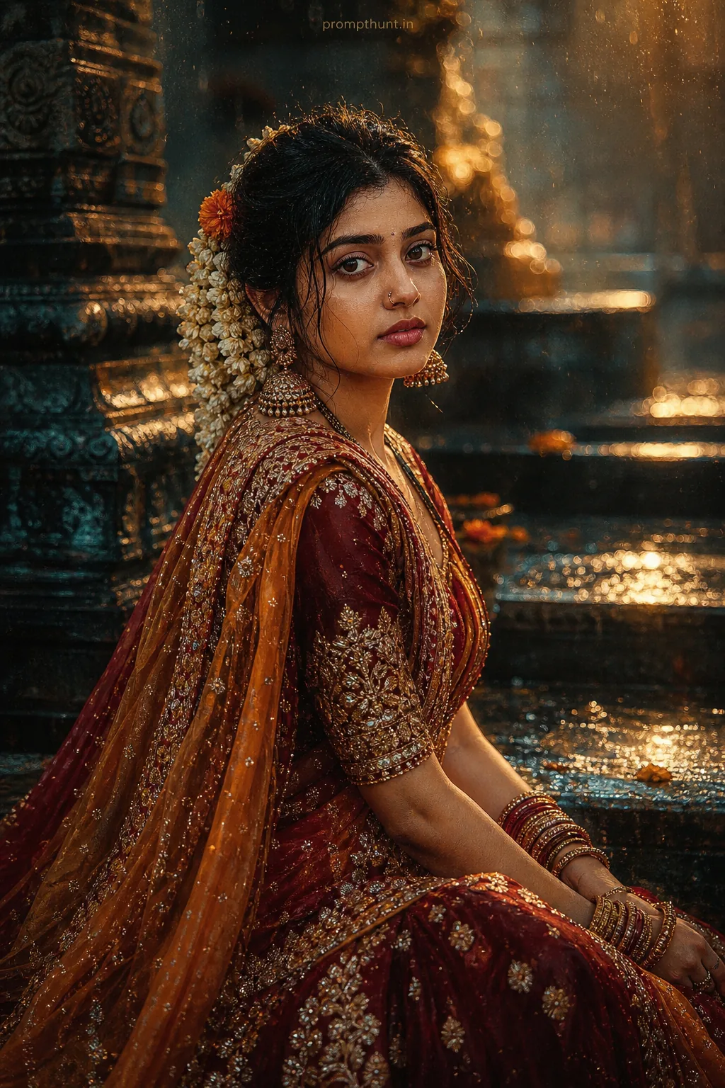 Vibrant Monsoon Rani Stylized Portrait AI Photo Editing Prompt