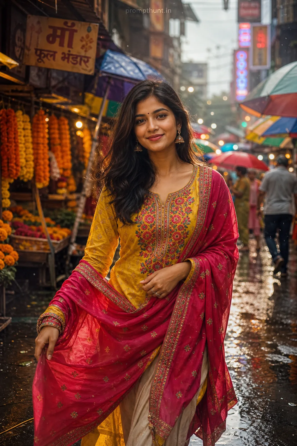 Vibrant Monsoon Street Portraits AI Photo Editing Prompt