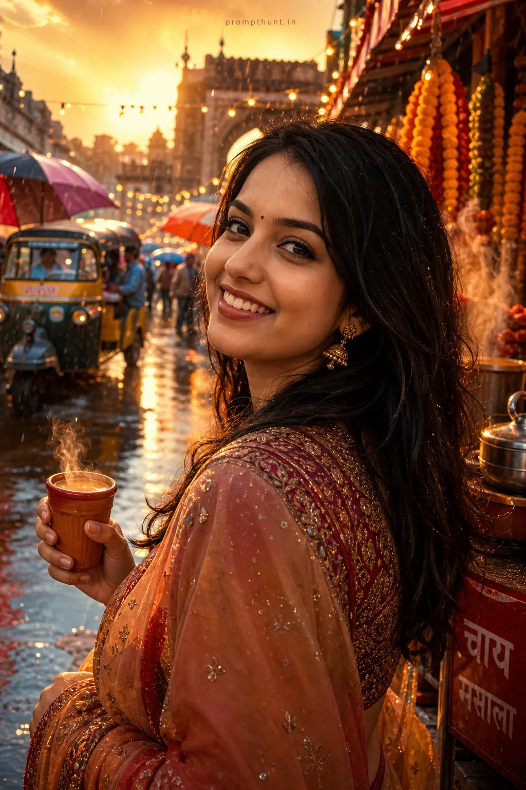 Vibrant Monsoon Street Selfie AI Photo Editing Prompt