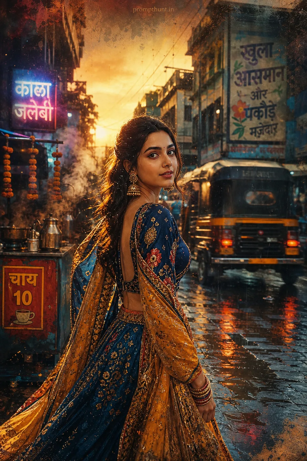 Vibrant Monsoon Street Style Creative AI Photo Editing Prompt