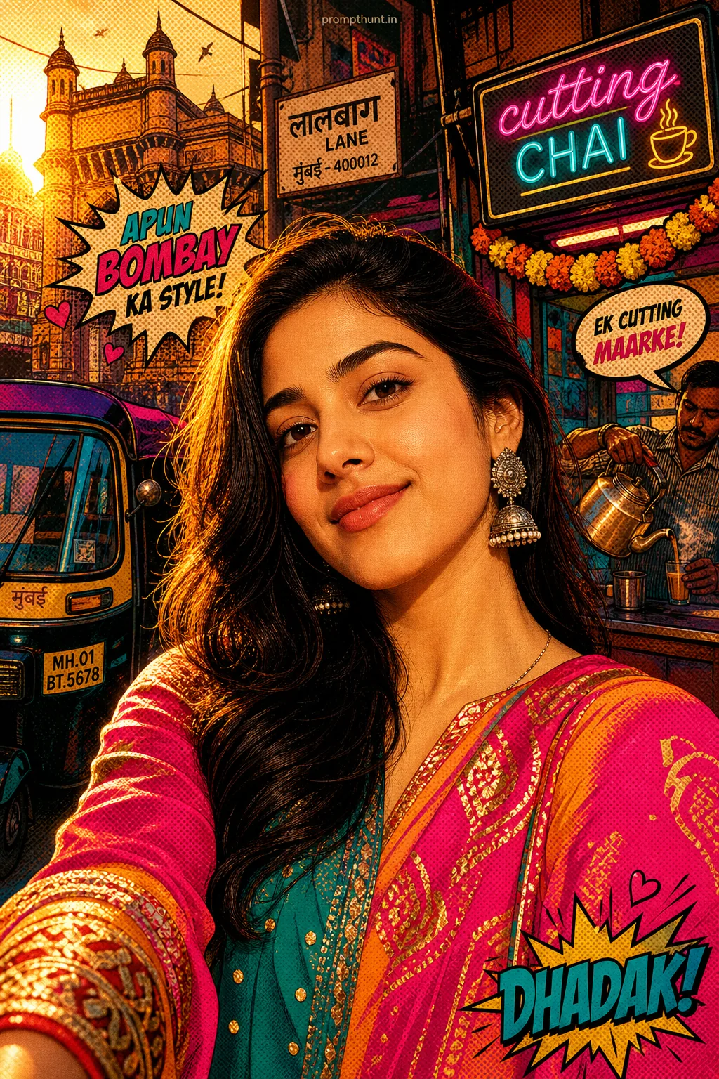 Vibrant Mumbai Pop Art Streetwear AI Photo Editing Prompt