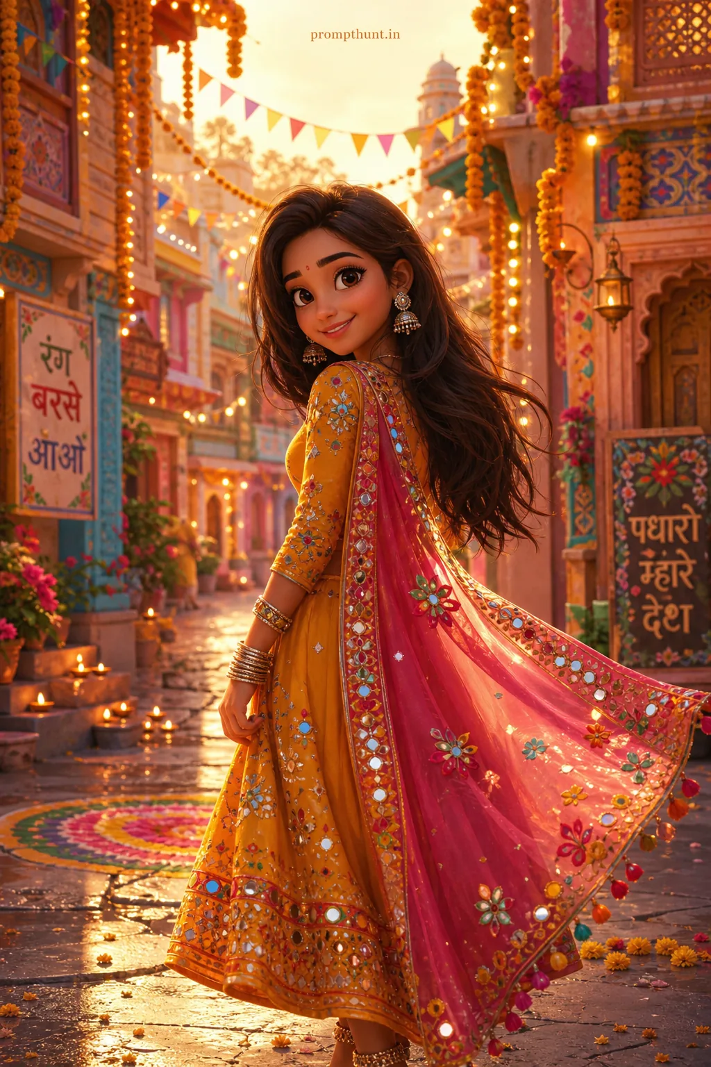 Vibrant Pixar-inspired Indian Festival Portrait AI Photo Editing Prompt