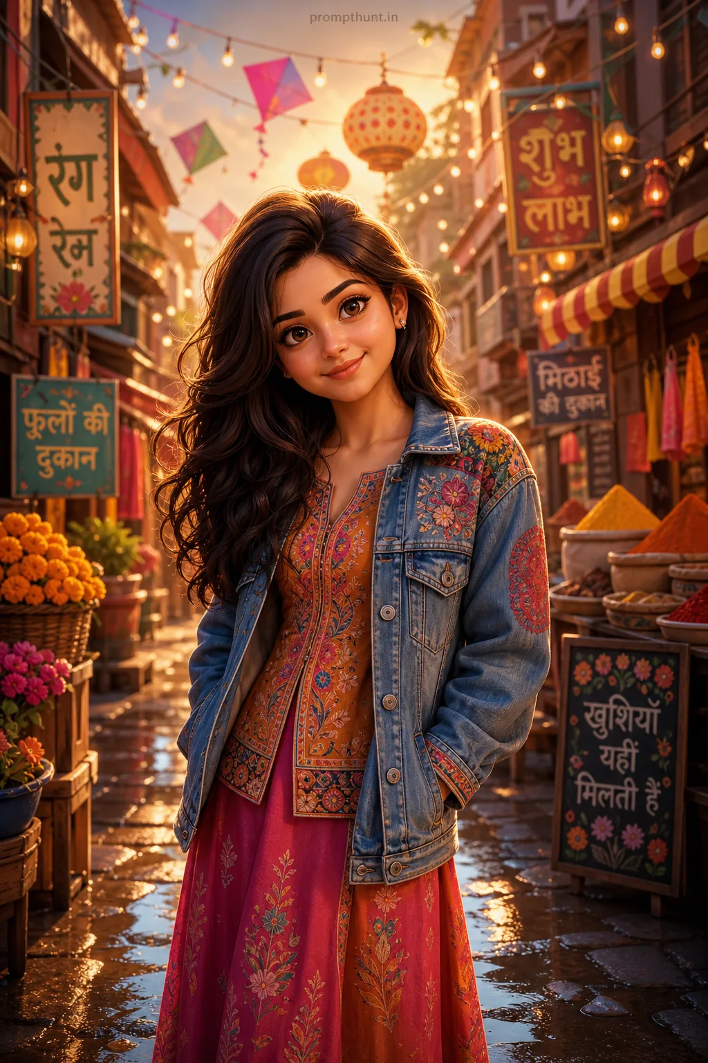 Vibrant Pixar-Inspired Indian Streetscape AI Photo Editing Prompt