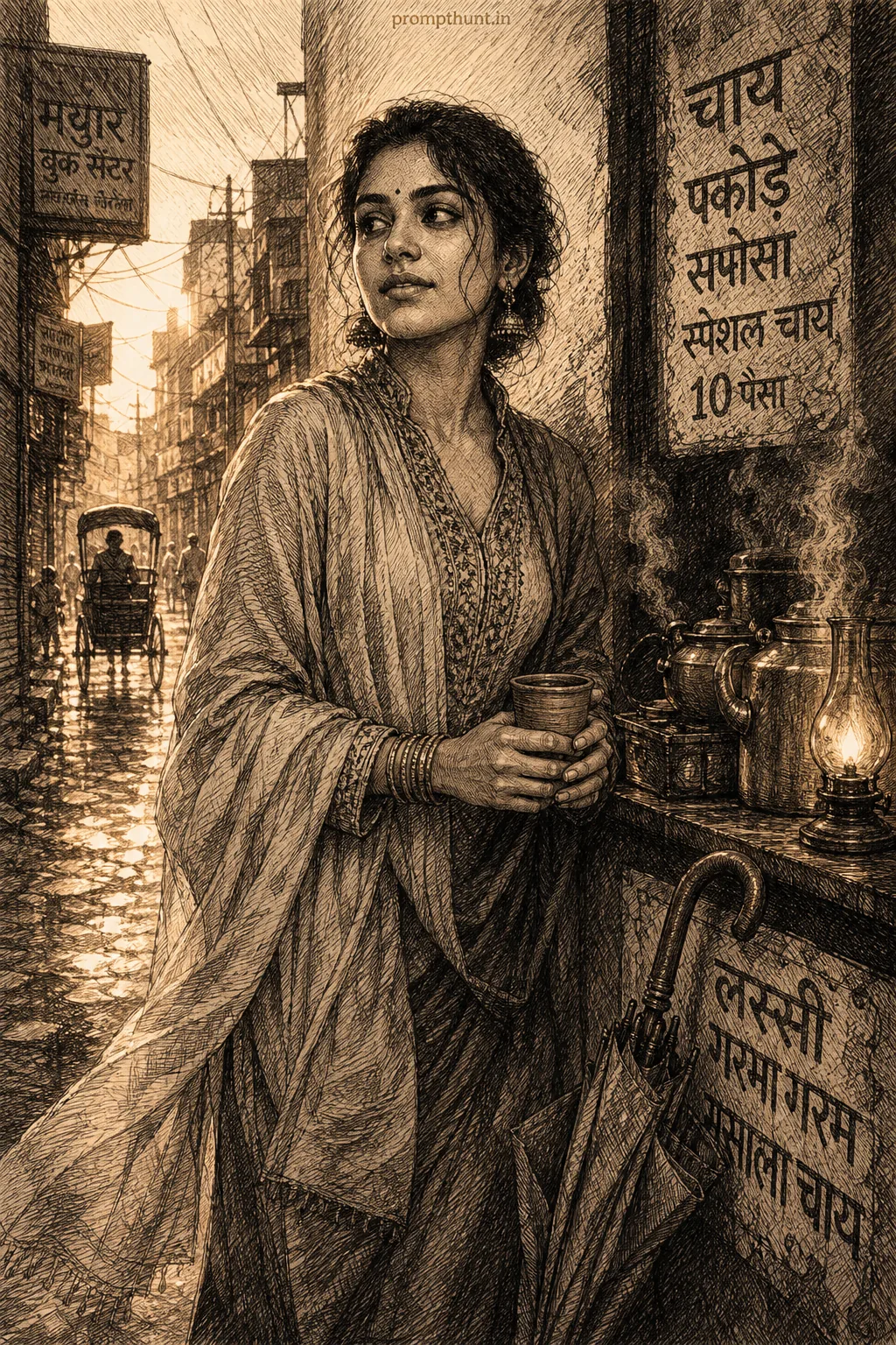 Vintage Cross-Hatching Street Style AI Photo Editing Prompt