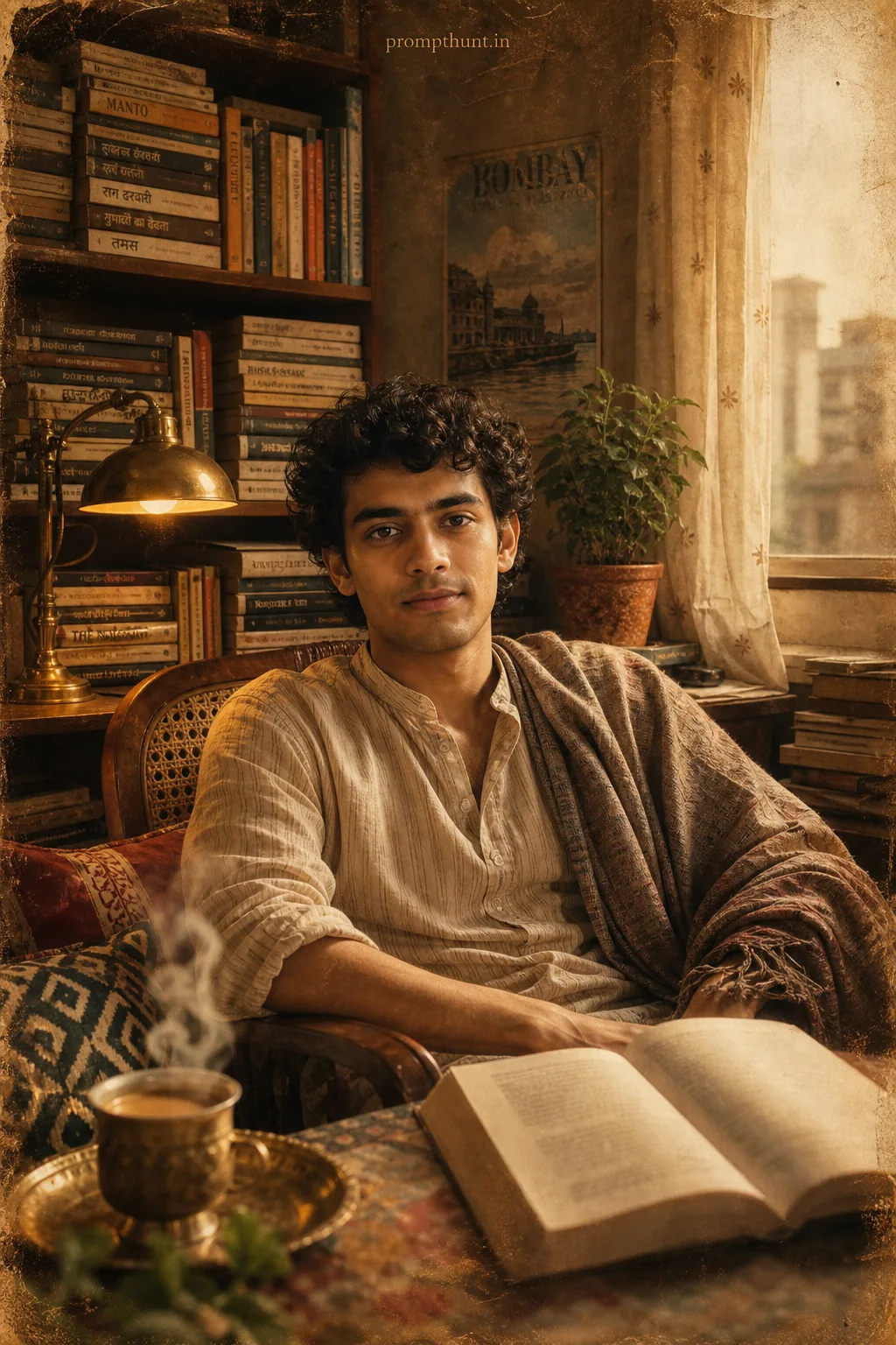 Vintage Indian Bookish Aesthetic AI Photo Editing Prompt