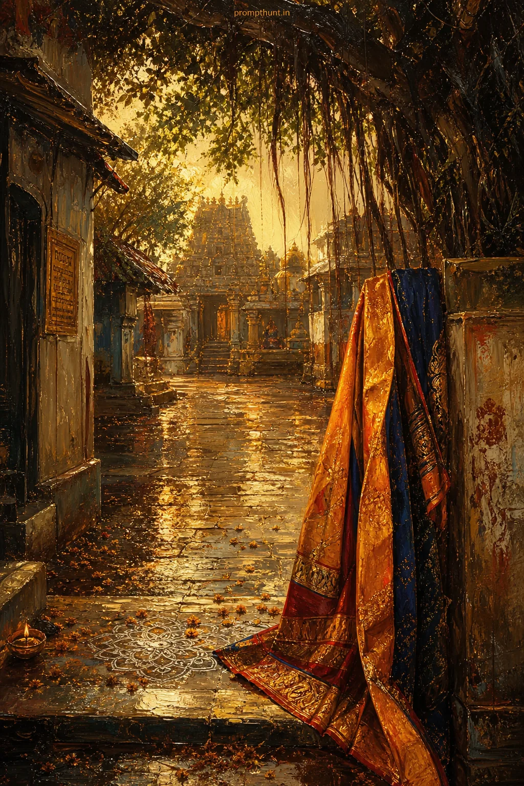 Vintage Indian Monsoon Oil Painting AI Photo Editing Prompt